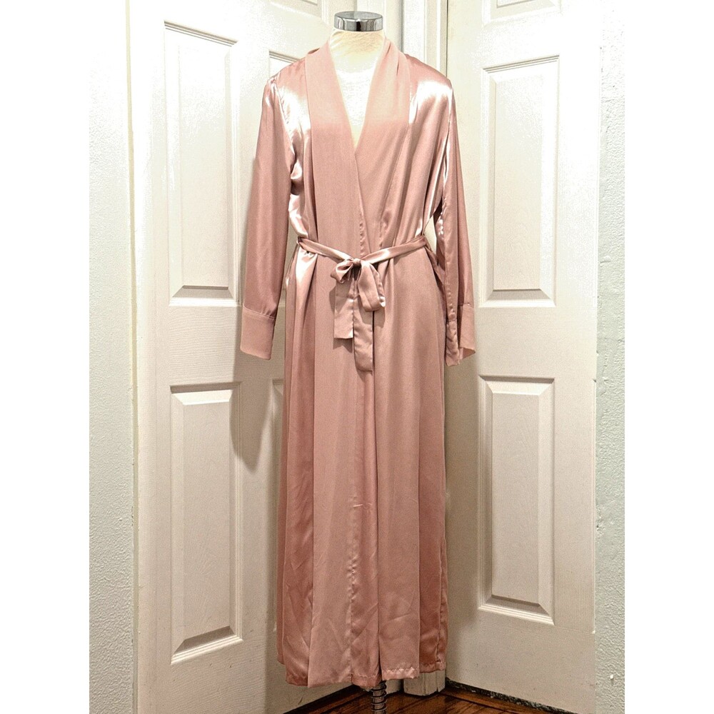 Gilligan O'Malley  S/M Luxe Romantic Dusty Rose Satin Chiffon Maxi Long Robe
